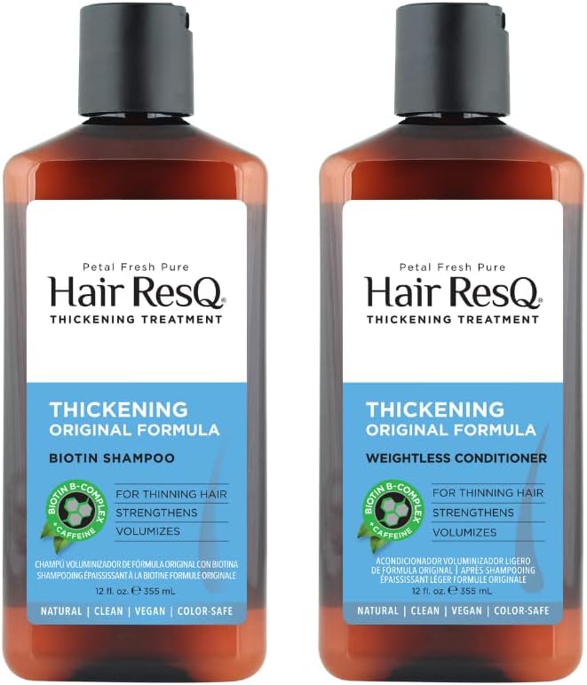 Petal Fresh Hair ResQ Thickening Biotin Shampoo + Weightless Conditioner - 355 * 2 ML | For Thin, Fin Hair Type | With Biotin & Caffeine | Free Of Sulphate & Silicone