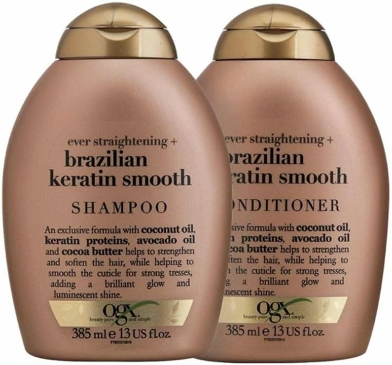 OGX Ever-straightening + Brazillian Keratin Therapy Shampoo and Conditioner 13 Oz, 2 Bottle Set