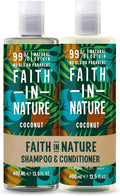 Faith In Nature Natural Coconut Shampoo and Conditioner Set, Hydrating, Vegan & Cruelty Free, No SLS or Parabens, For Normal to Dry Hair, 2 x 400ml