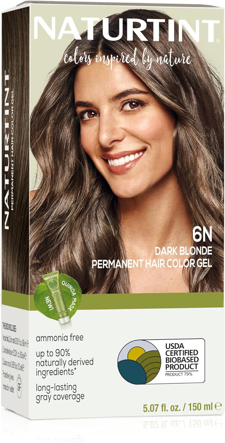 Naturtint Permanent Hair Color 6N Dark Blonde (Pack of 1), Ammonia Free, Vegan, Cruelty Free, up to 100% Gray Coverage, Long Lasting Results