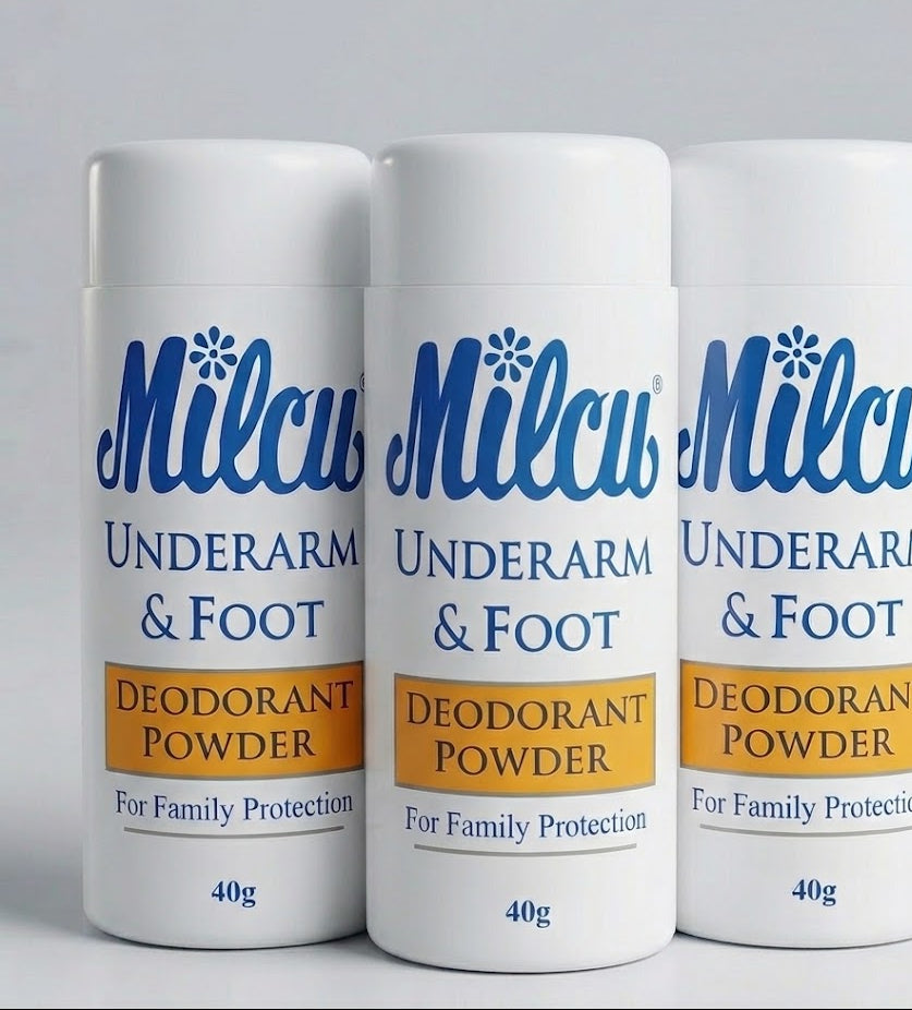 Milcu Underarm and Foot Deodorant Powder Value Pack - (3) 40g Bottles, 2-in-1 Natural Deodorant Powder for Family Protection